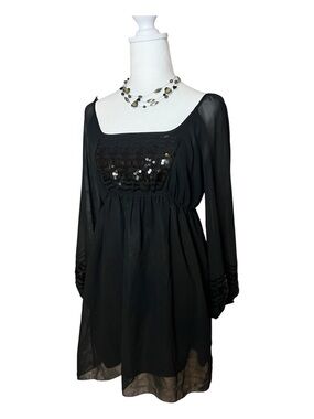 Max Studio Black Sequin Neckline Mini Dress